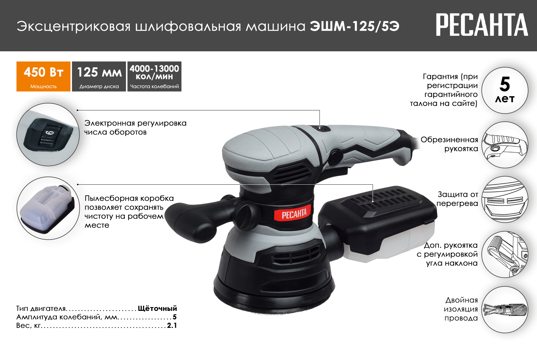 Шлифовальная машина Ресанта ЭШМ-125/5Э 